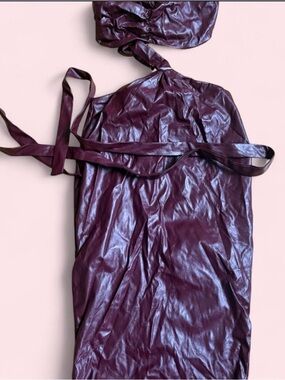 Women's Burgundy Faux Leather Halter Slip Dress